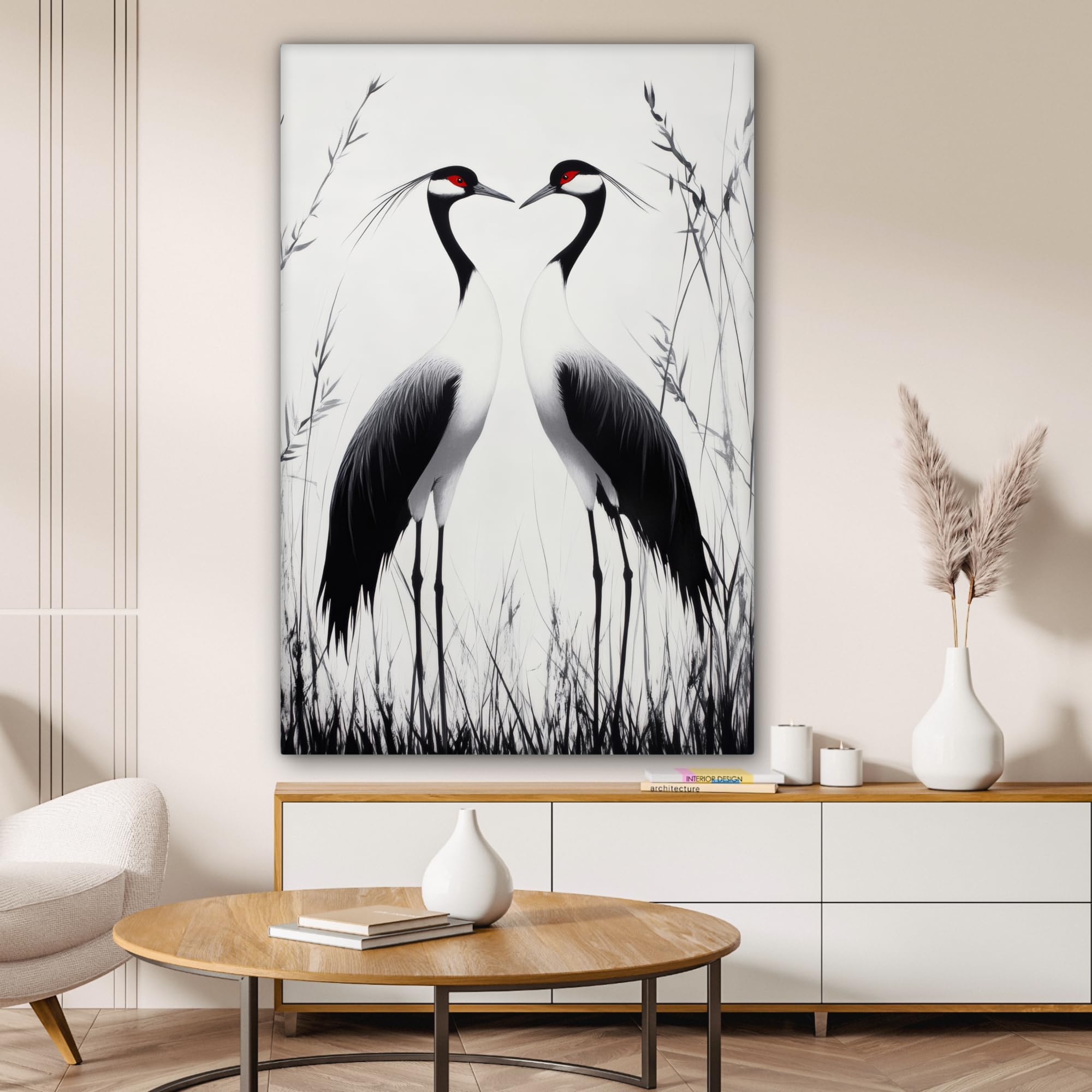 MuchoWow© Quadri Grandi Dimensioni Quadretti Da Parete Quadro Moderno | 80x120 cm - Camera Da Letto Stampa Foto Su Tela Soggiorno Cornice Decorazioni Gru - Erba - Cuore - Scuro