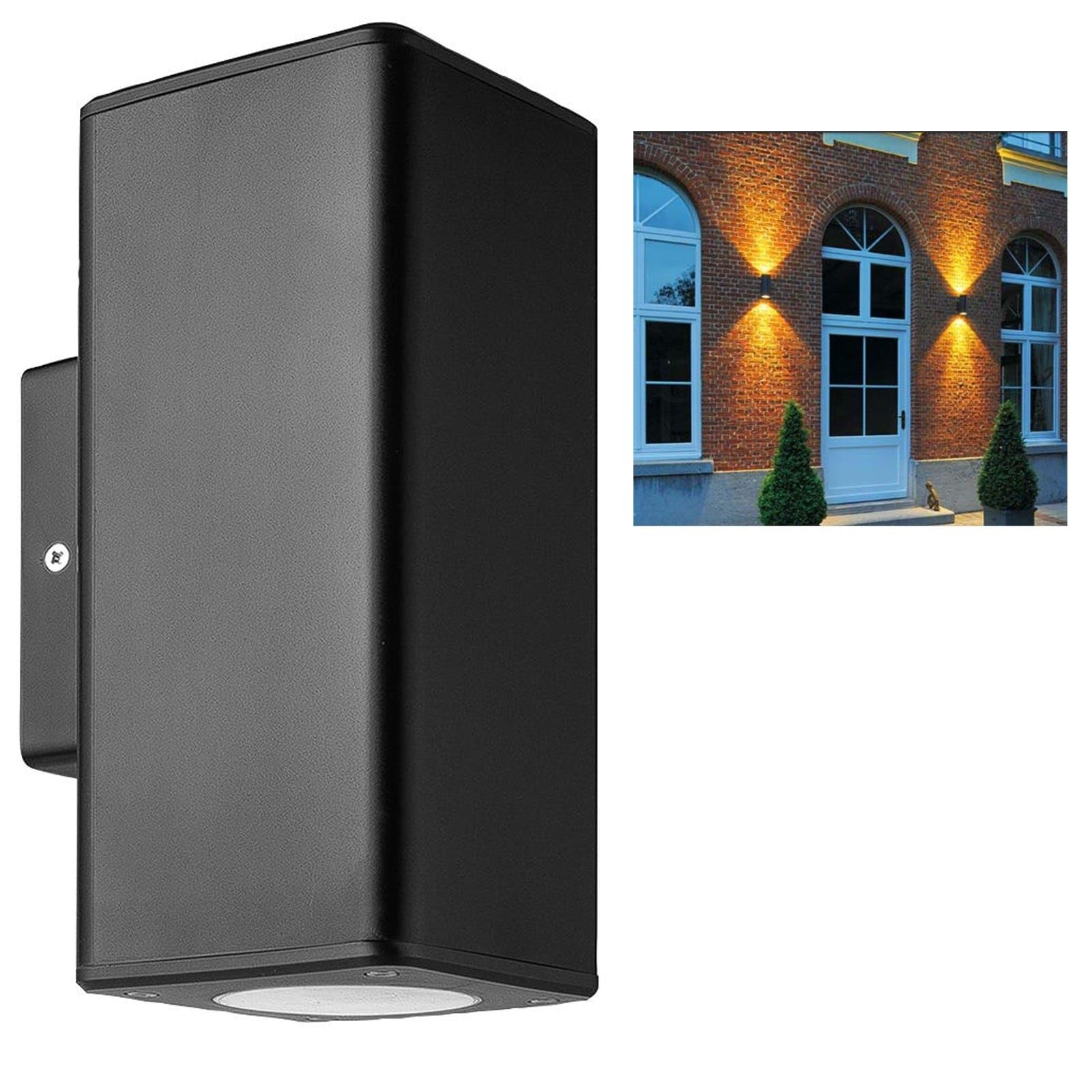 kenable Outdoor Up & Down Wall Light GU10 IP44 Weatherproof Garden Square Lamp Black 215mm