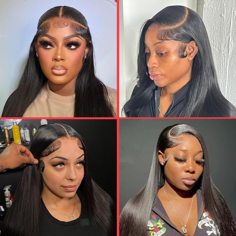 13x4 Lace Frontal Closure Brazilian Virgin Human Hair Pre Plucked HD Transparent Straight Frontal Lace Closure 150% Density Ear to Ear Hair Extensions Natural Black (18 Inch)