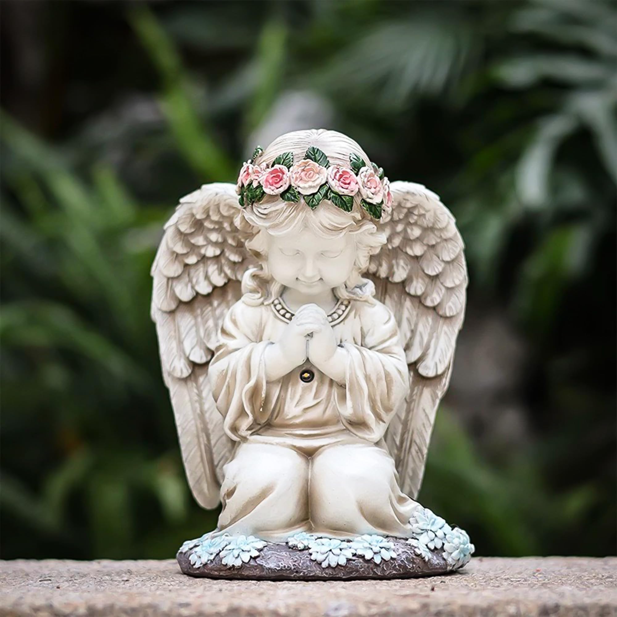 Solar Engel Gartenstatuen,LED Fairy Engel Figur,Wetterfest Grabschmuck für Friedhof, Fairy Engel Skulptur Deko Rasen,Geeignet für Zimmer im Freien Garten Balkon Terrassendekoration