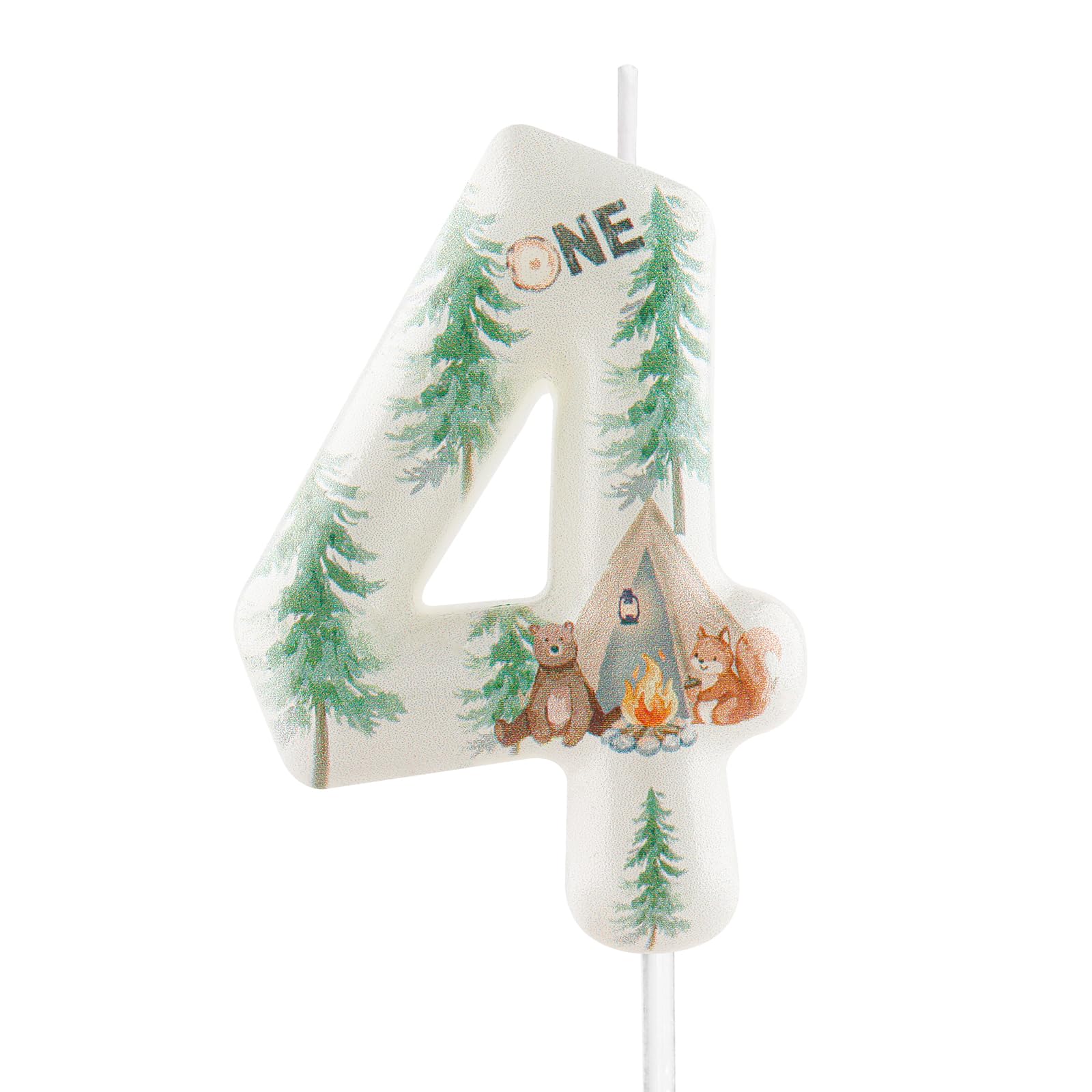 Hongplus Camping White 4. Geburtstag-Campingkerze, Happy Camper Nummer 4 Kerze, Waldcamping-Thema-Kuchen-Deckel für Jungen und Mädchen – Geburtstags- und Jubiläumsfeier-Sonderartikel Dekoration