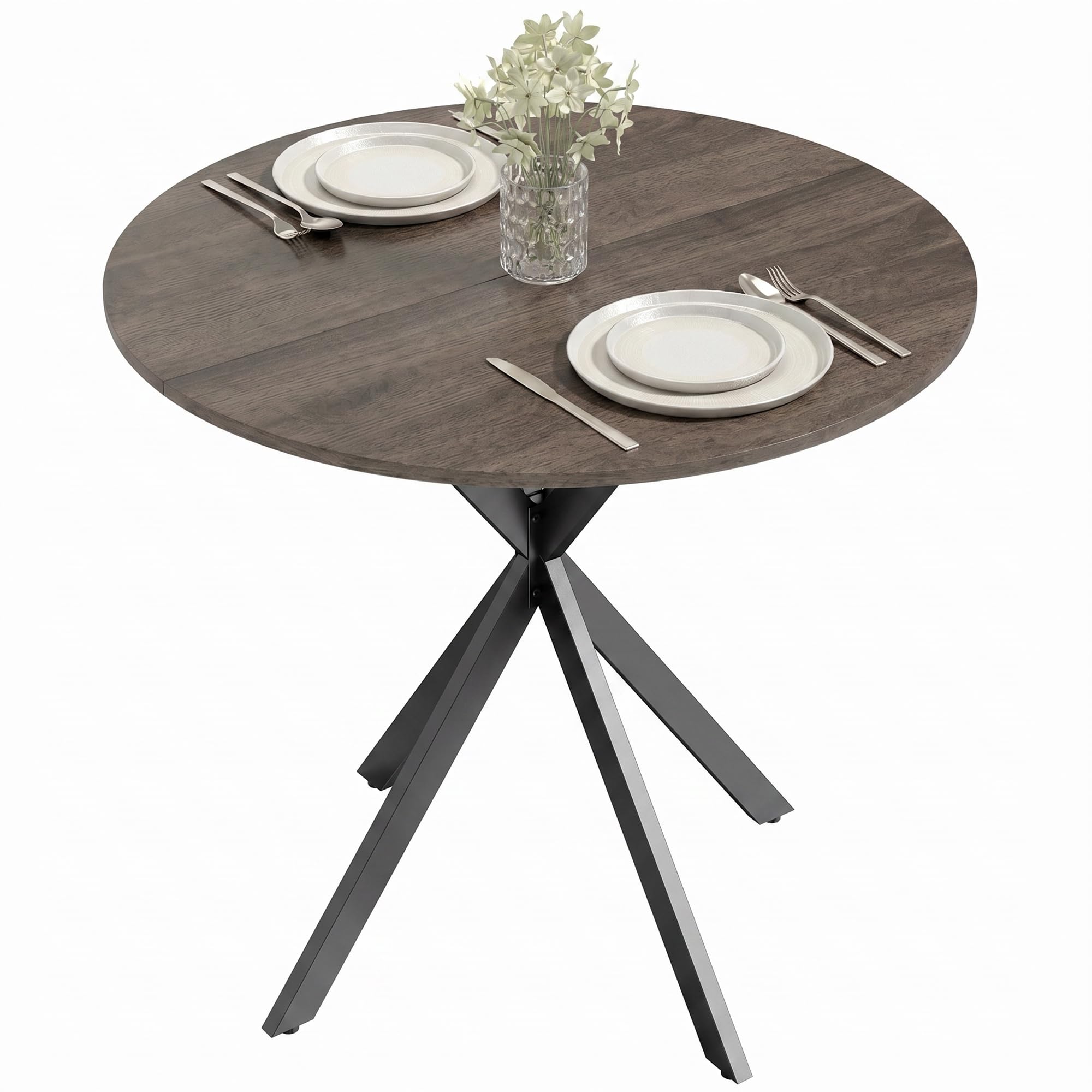 HOMCOM 80cm Round Dining Table, Small Industrial Cross Steel Legs Brown — image 1