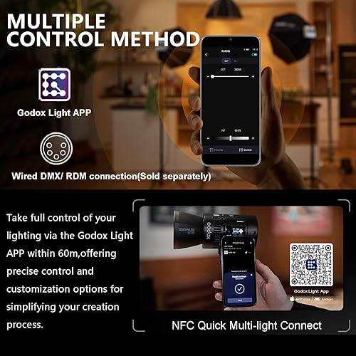 Miniatura 5 de Godox Kit de 2 luces LED RS60Bi de 60 W, iluminación continua LED bicolor de 60 W para fotografía de estudio al aire libre, grabación de video luces