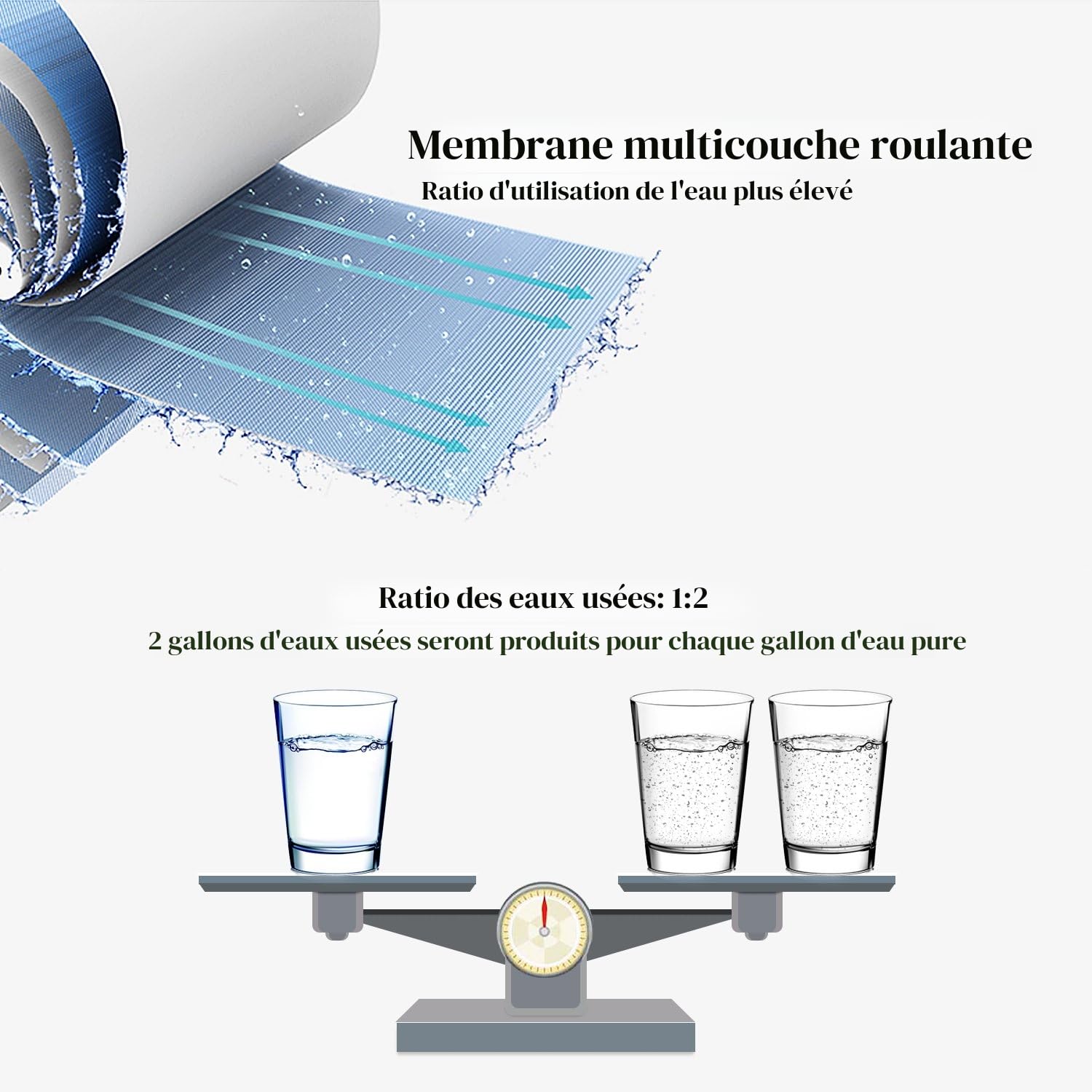 Geekpure 10 pouce universel Compatible Osmose inverse filtre de remplacement Osmose inversée en 5 étapes (75 GPD) blanc