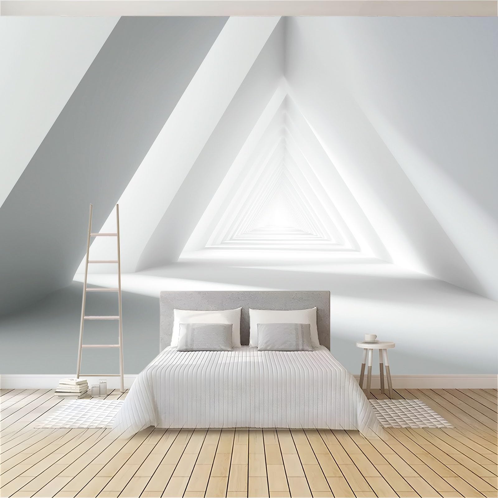 Panoramiczna tapeta 350 x 256 cm (szer. x wys.), włóknina ścienna abstrakcyjna geometryczna trójkąty - do salonu pokoju dziecięcego i kremowa dekoracja ścienna
