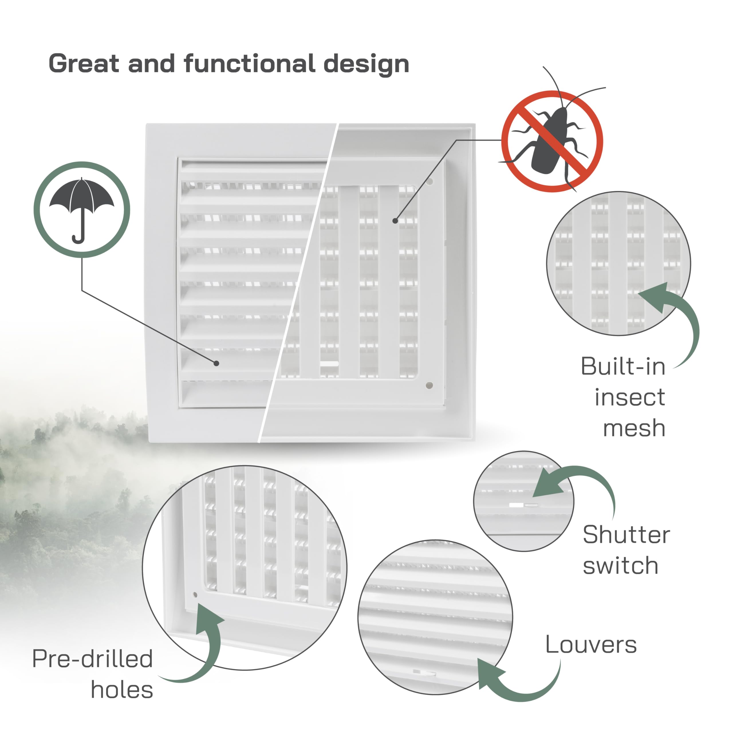 Vent Systems 150 x 150 mm / 6 x 6 Inch White Square Louvered Air Supply Vent Cover with Slider, Dryer - Image 3