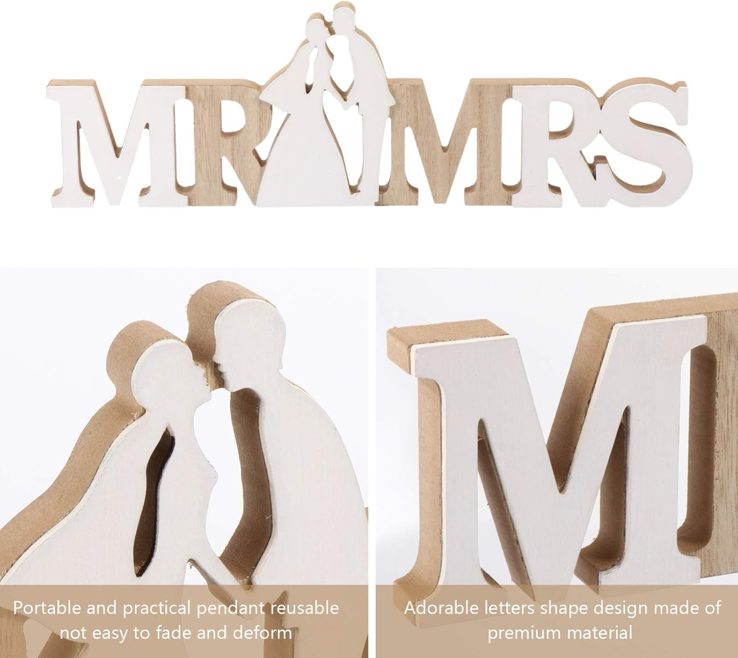 VALICLUD Mr Mrs Wood Sign Wooden Letters Wedding Sign Display Stand Figures for Wedding Anniversary Party Table Decoration - Image 4