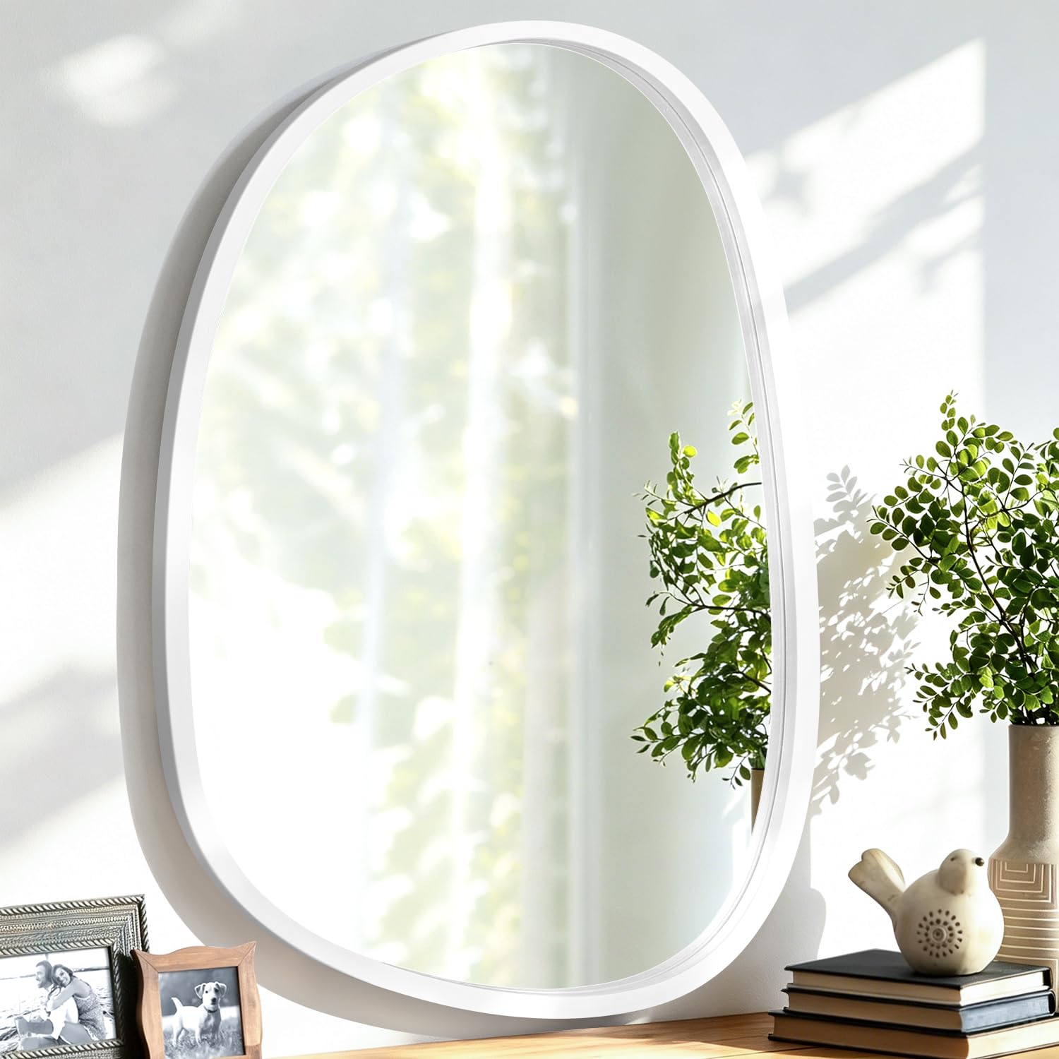 Lzuso Irregular Mirror for Wall Oval Asymmetrical Wall Mirror Modern Unique Decorative Vanity Bathroom Living Room Bedroom Entryway Hallway Artistic Hanging Mirror 40L x 30W cm Grey