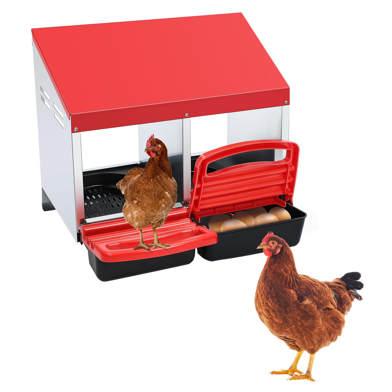 CEED4U Chicken Nesting Boxes for Laying Eggs Hen Nest Boxes Cleanable Chick Perch Pull Out Roosting Boxes Galvanized Stainless Steel Chicken Coop House
