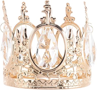 jojofuny DIY Crystal Chandelier Crown Pendant Light Accessory, Retro Golden Metal and Glass Table Lamp Shade, 3.7" Diameter, Decorative Ceiling Light for Dining Room, Kitchen, Living Room