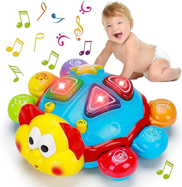 Baby Crawling Toys 12-18 Months Tummy Time Spanish English Bilingual Learning Toy Infant Musical Light Up Toy 12-18 Month Montessori Gift for 1 2 Year Old Boy Girl Toddler Age 0-2