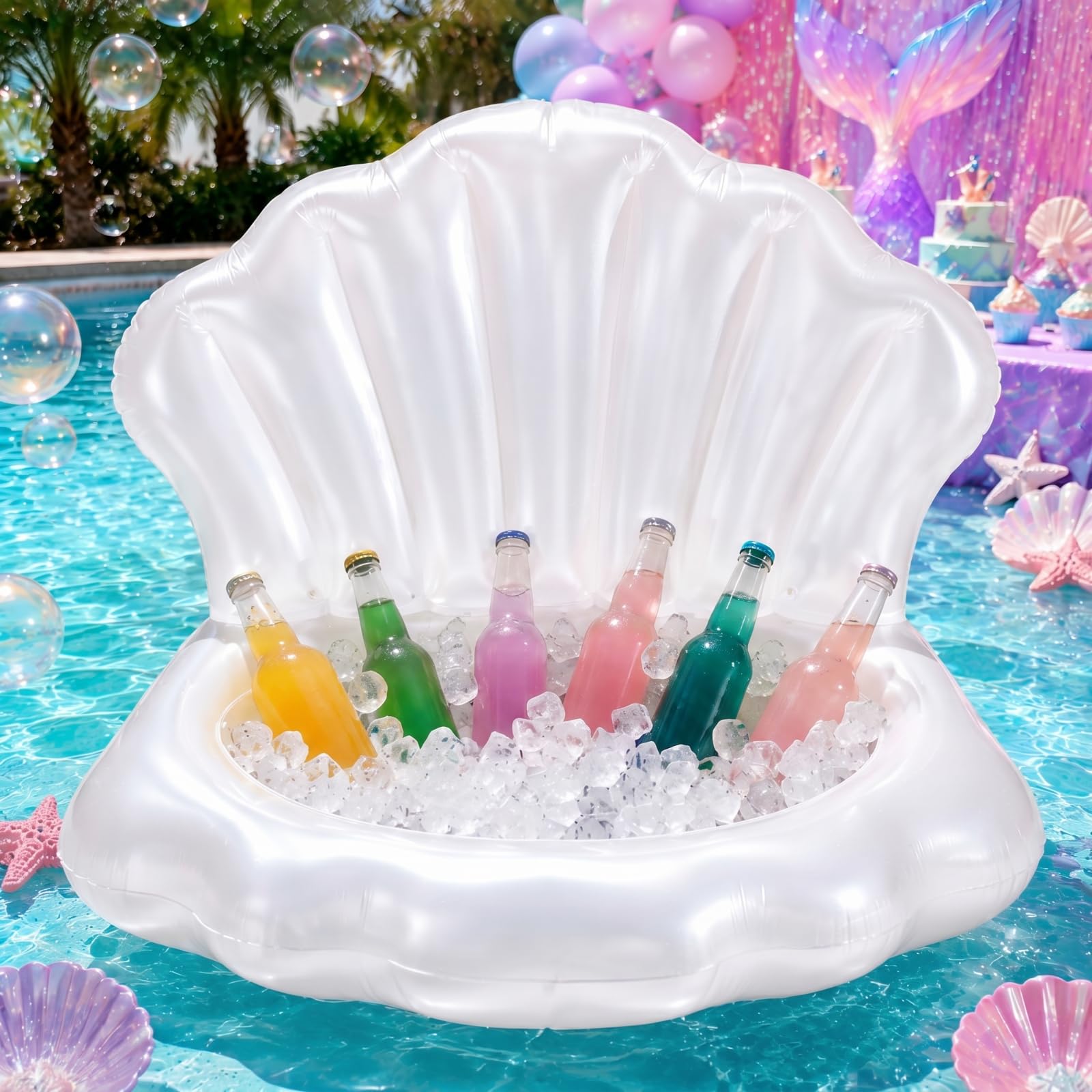 Photo 1 of Gemscream 1 Pcs Mermaid Party Decoration Inflatable Seashell Cooler, White