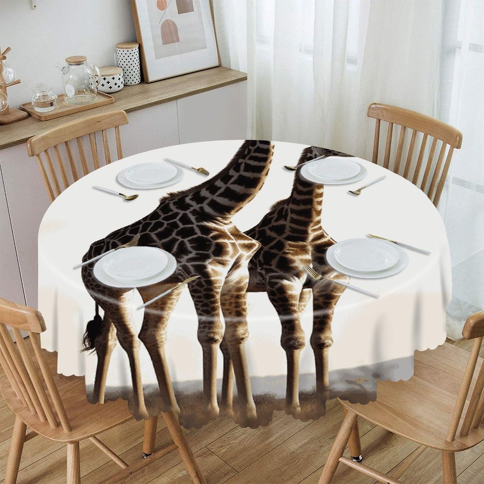 VstaDank - African Giraffe Round Tablecloth 60 Inch Easy Clean Round Thick Decorative Polyester Tablecloth for Dining Kitchen Party Farmhouse Outdoor
