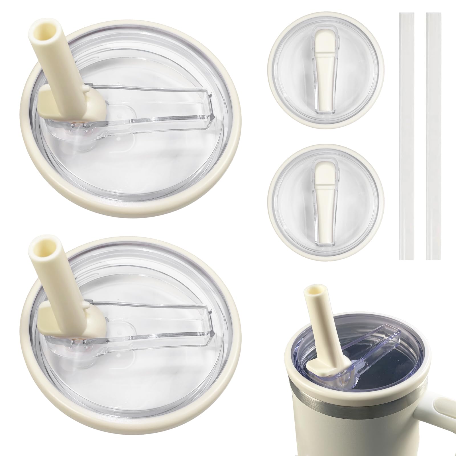 Photo 1 of 2 Pack 40 oz Tumbler Flip Straw Lid Replacement for Stanley, Stanley Replacement Lid Spill Proof Splash Resistant Tumbler Lids, Reusable Tumbler Cover for flip straw lid (White)