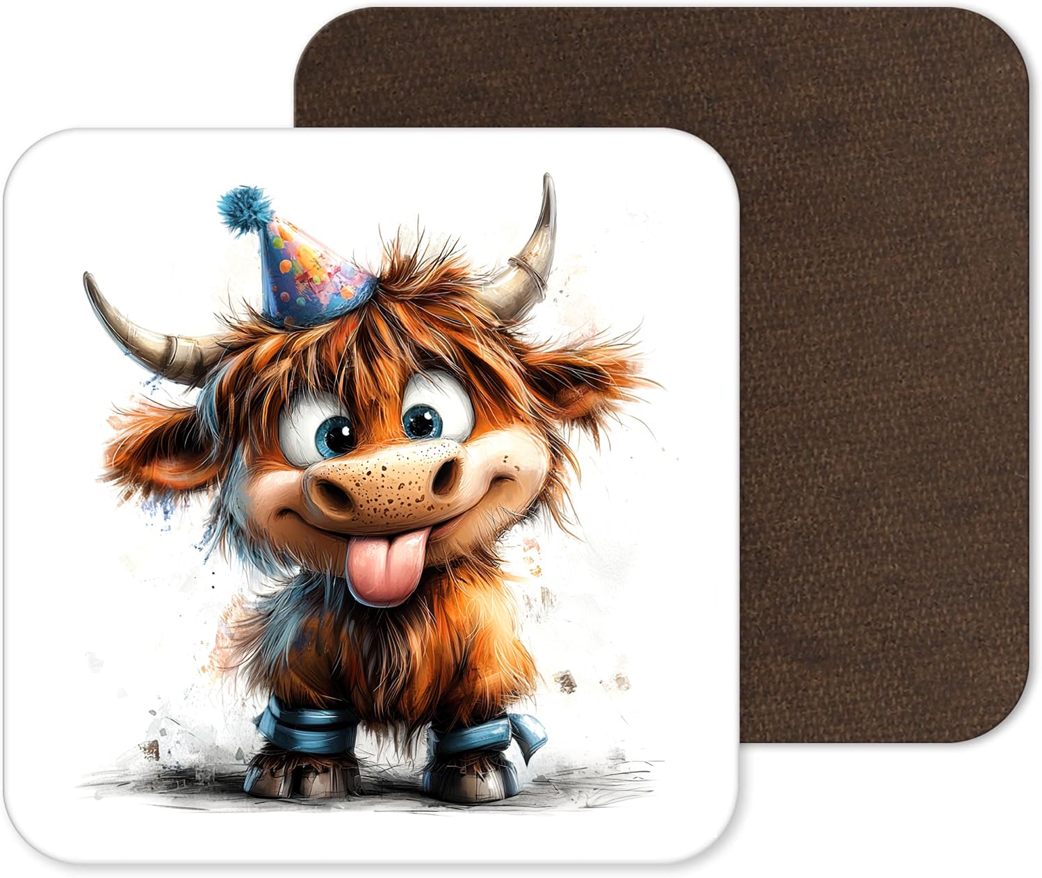 Top Banana Gifts Design 22 Funny And Cute Highland Cow Coasters - 25 Designs - Funny Retro Square Wooden Coaster (Design 22)