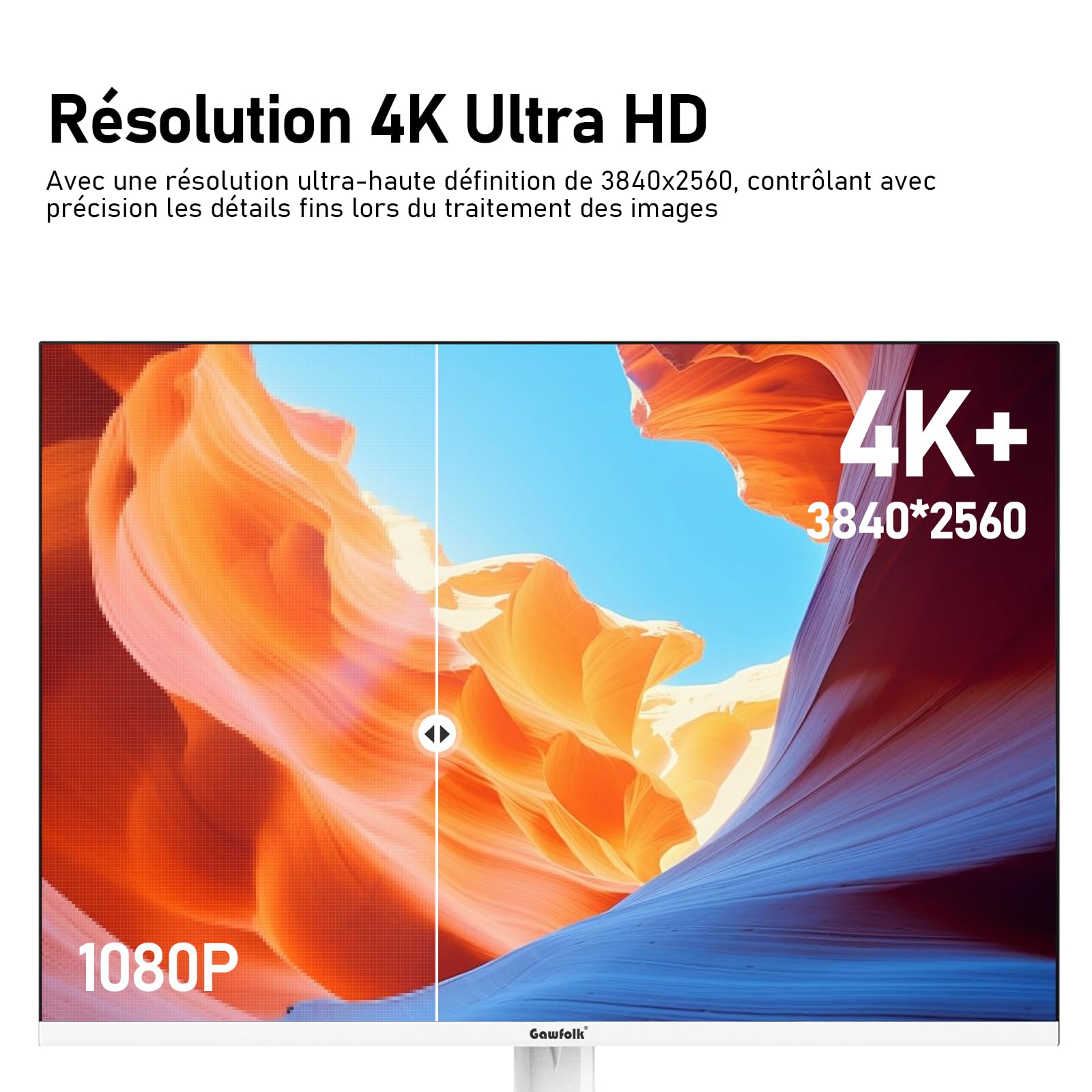 Gawfolk Écran PC UHD 4K 28 Pouces, Moniteur IPS Ultra HD (3840 × 2560 p), 3:2, 1,07 Milliard Couleurs, 128% sRGB, Haut-parleurs intégrés, Angle de Vision Large 178°, DisplayPort, HDMI, Blanc - 2