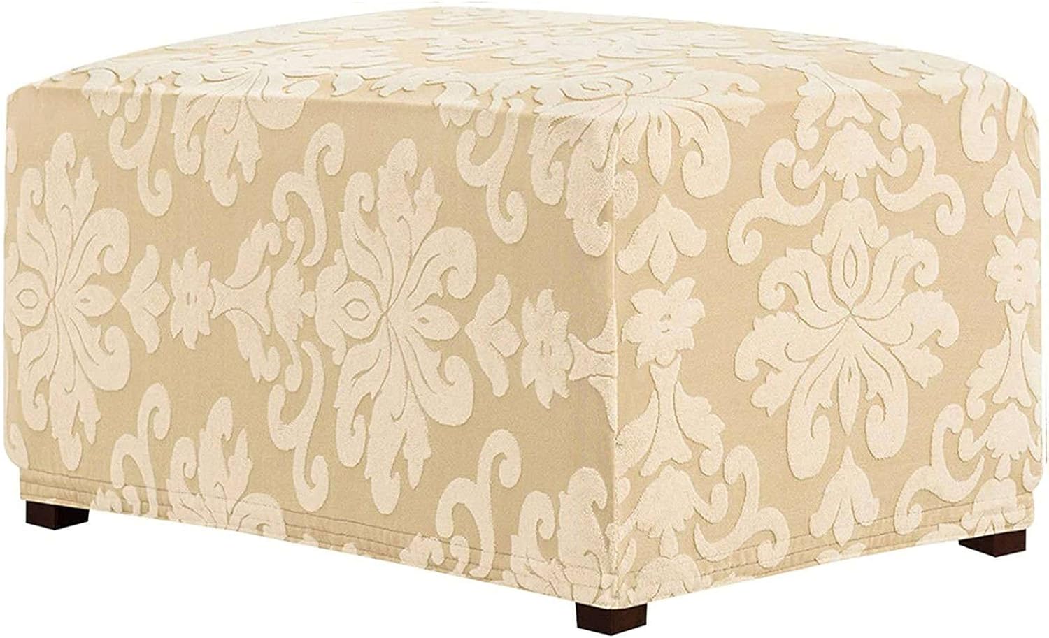 Footstools for Living Room Rectangle Stretch Ottoman Cover Square Footstool Chair Slipcovers Dustproof Footrest Protector Sofa Foot Stool Cover with Elastic Bottom