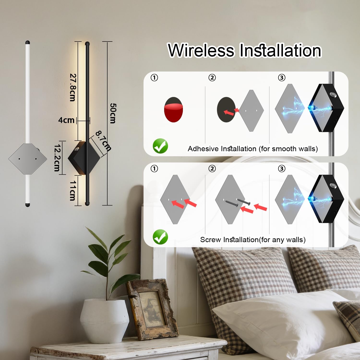 Wireless Wall sconces Set of Two，Battery Operated Wall Sconce Easy to Install with Remote Control，3000-6000K Dimmable Rechargeable Wall Sconces，Decor for Bedroom Living Room Hallway（Gold）