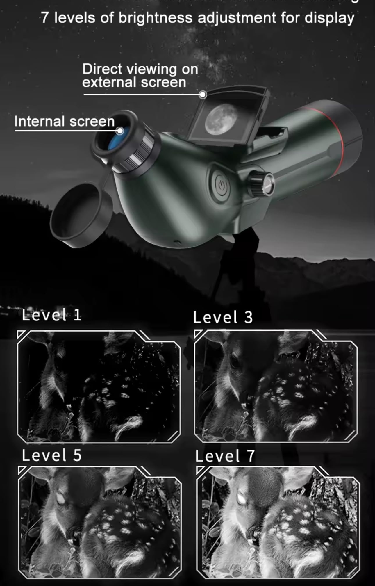 Telescopio digital 350x, Zoom 18x, con pantalla IPS HD integrada, 4K Ultra HD, batería 4500mAh, visión nocturna, incluye trípode