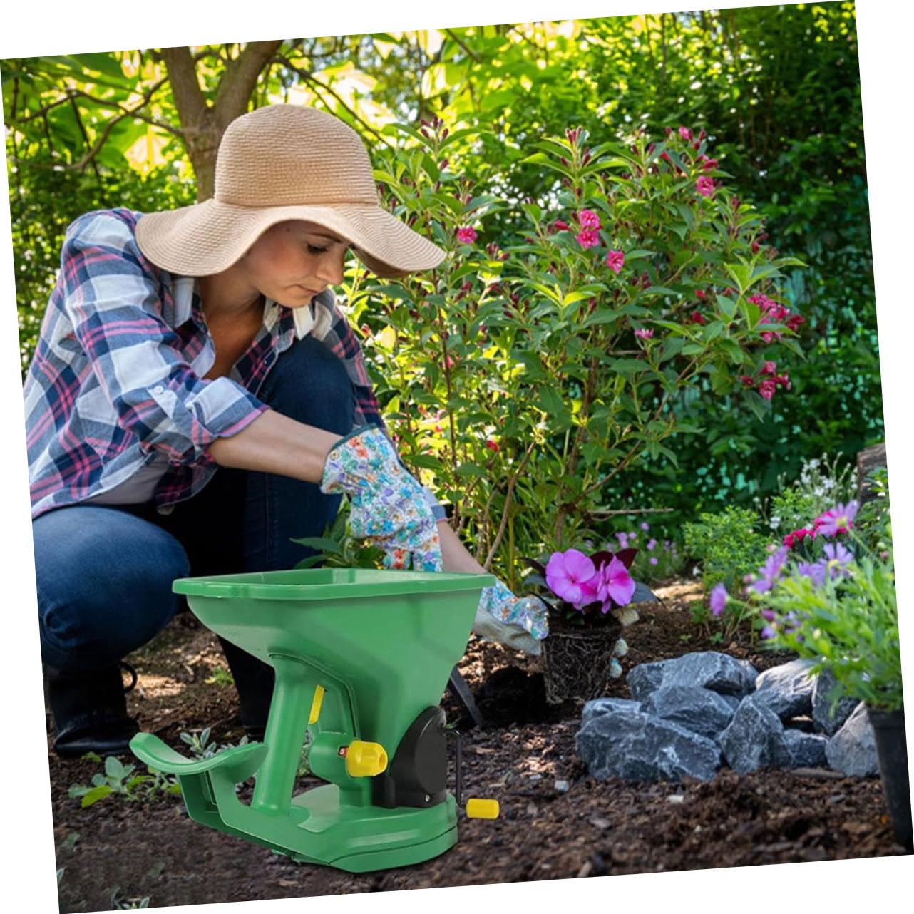 Semoir Manuel à Dispersion Portable pour Jardin et Semis Vert en Plastique