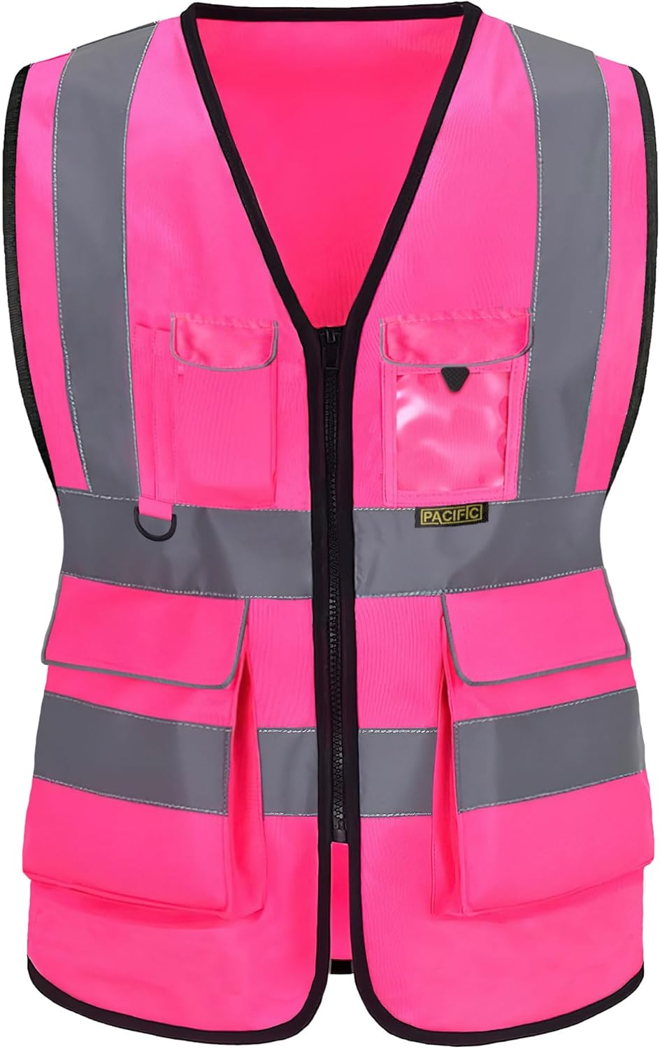 PACIFIC PPE Working Safety Vest for Women, High Visibility Construction Vest with Reflective Strips, Meet ANSI/ISEA Standard, Pink, Large