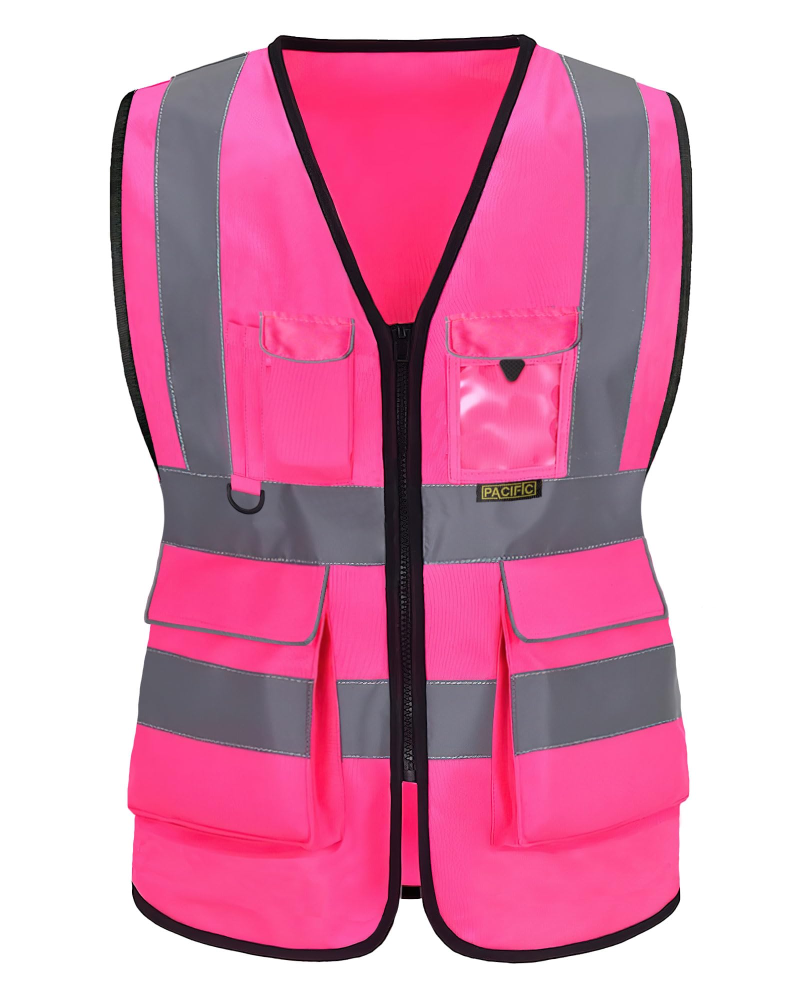 (Medium) PACIFIC PPE Working Safety Vest for Women, High Visibility Construction Vest with Reflective Strips, Meet ANSI/ISEA Standard, Pink, Large