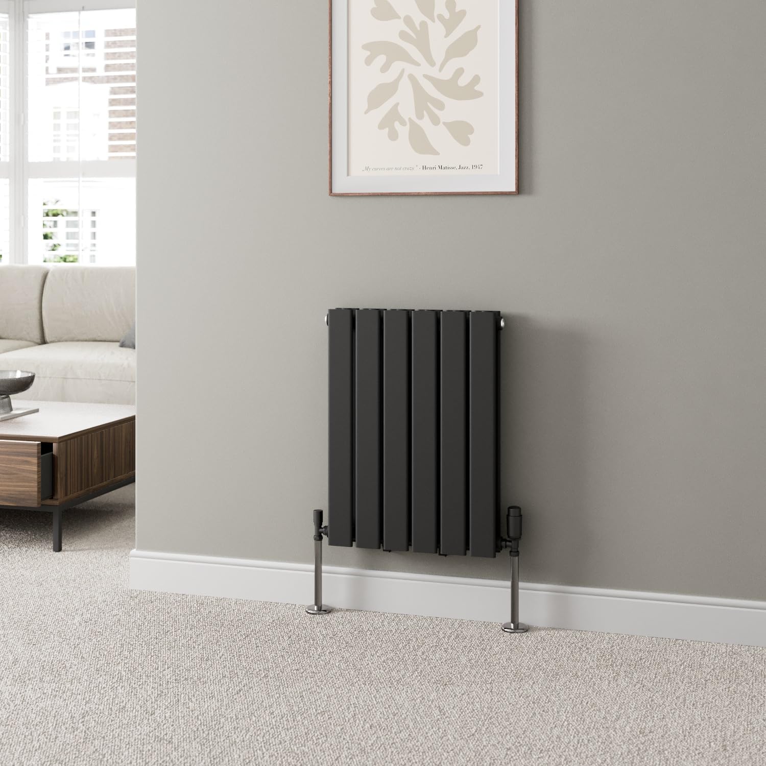 Duratherm Black Duratherm® 600 X 456Mm Horizontal Designer Radiator Double Column Flat Panel Modern Central Heating Panels Bathroom Radiators