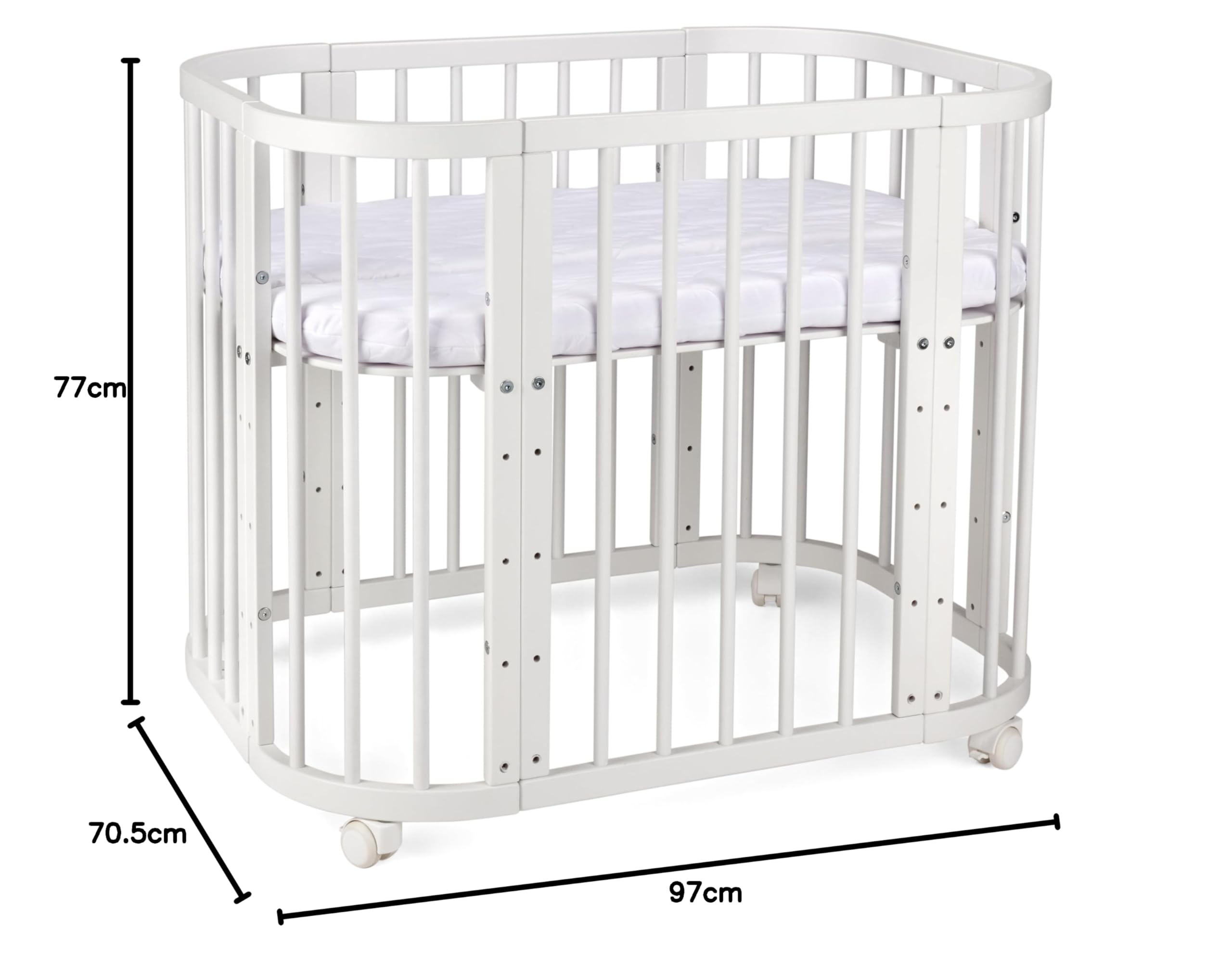 Waldin Lettino Bebè 5 in 1, Culla Co Sleeping, Materasso, Legno Bianco | Ventilato, Base Regolabile su 5 Livelli