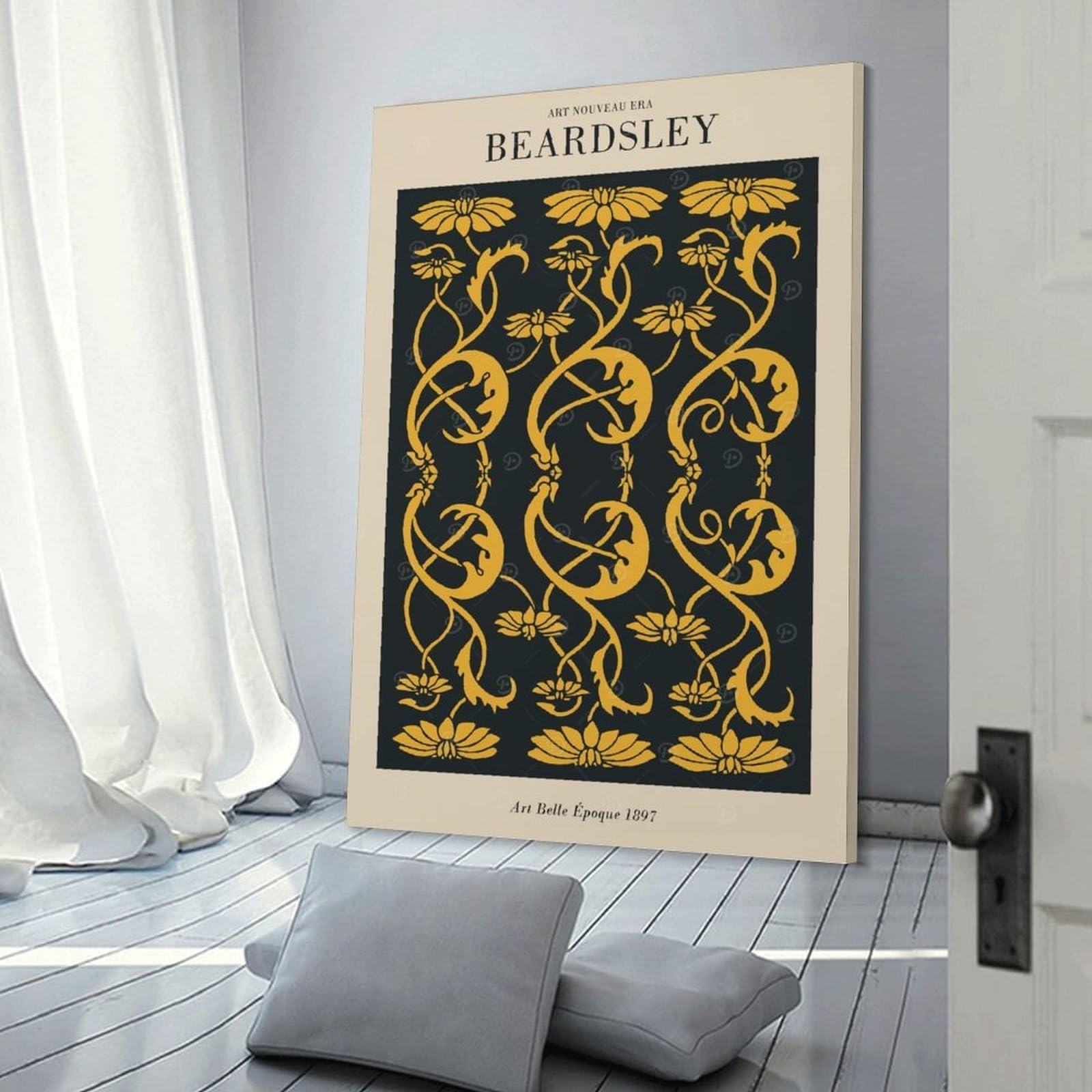 Junmoney Beardsley Art Nouveau Floral Pattern Room Decor Wall Art 20x30inch(50x75cm), for Wall Displays, Bedrooms Or Room Updates, Ideal for Building A Coordinated Art Wall
