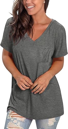 Miniatura 2 de Geifa Camisetas de manga corta con cuello en V para mujer, camisetas casuales de verano con bolsillo