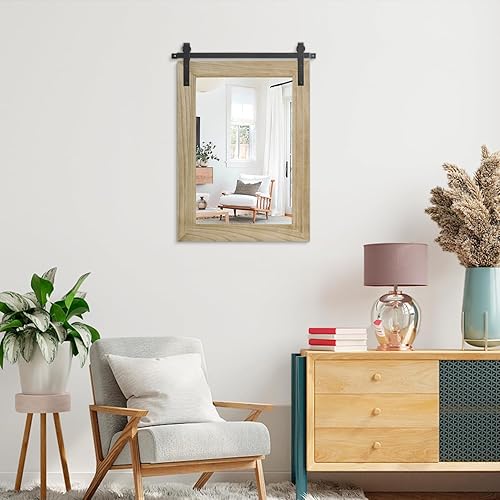 Miniatura 6 de AAZZKANG Espejos rústicos para pared, espejo rectangular grande para puerta de granero con marco de madera para baño, dormitorio, sala de estar,