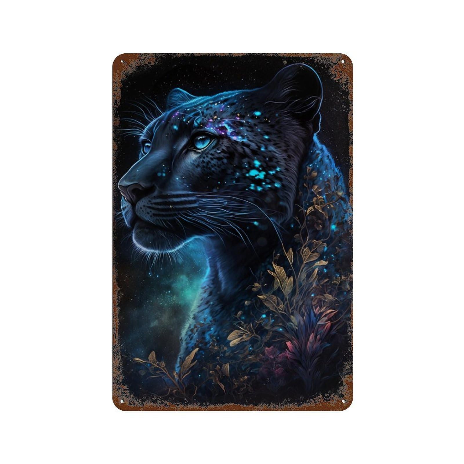 Enchanted Leopard Art Print Rust Effect Tin Sign 11.8"x7.9", Rustic Home Decor for Garage, Bar And Workshop Decor
