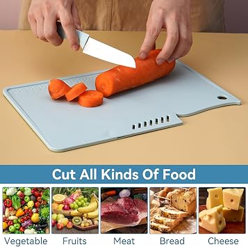 Chopping Board with Storage Knife and Juice Groove,Hanging Hole,Flexible Chopping Board Double Sided Multipurpose Nonslip 11.42 x 7.87 inch for Kitchen