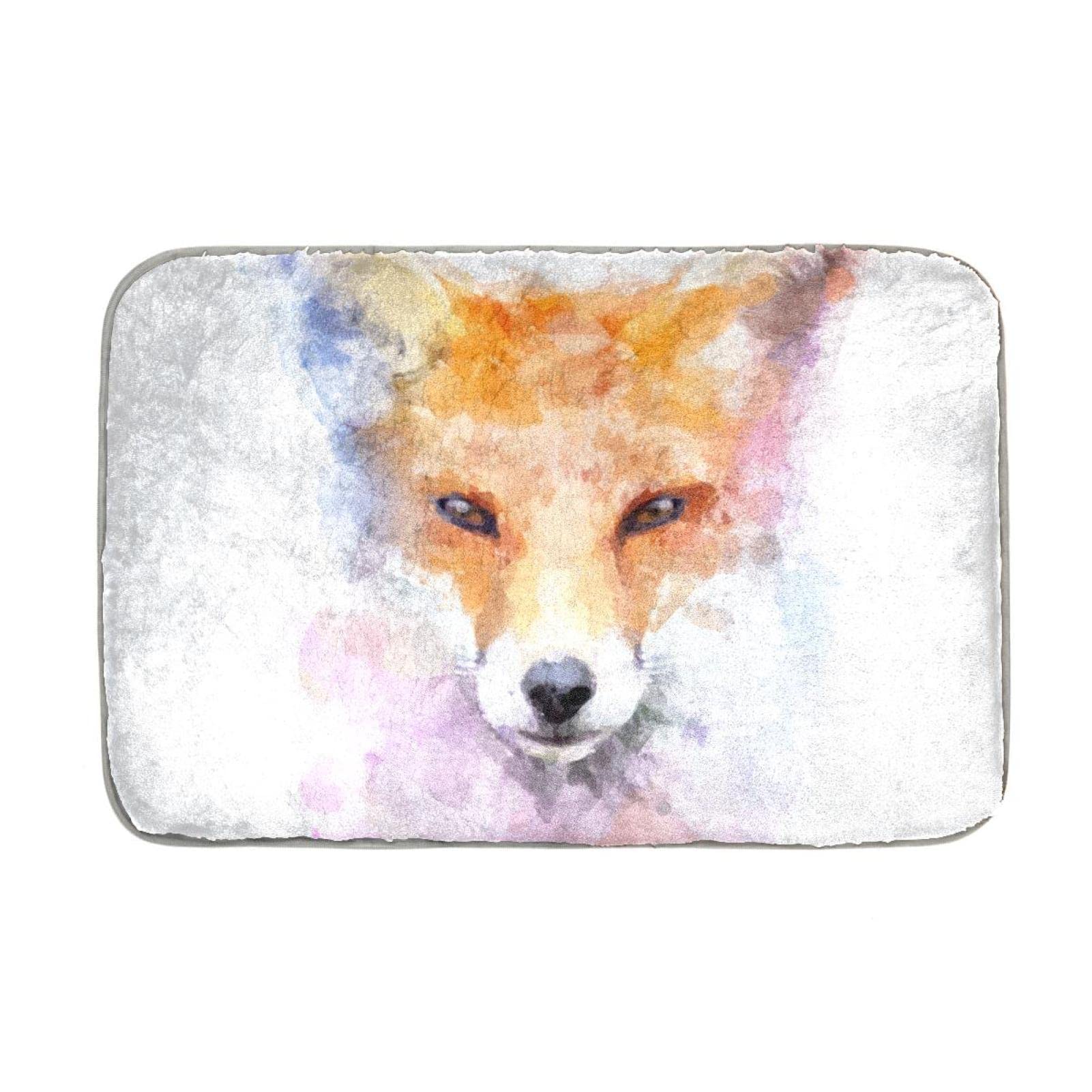 Lyetny Watecolor Hipster Fox Water Absorbent Bath Mat Bathroom Rug 23.6 x 15.7 Inch Plush Microfiber Bath Mat Non Slip for Floor Indoor
