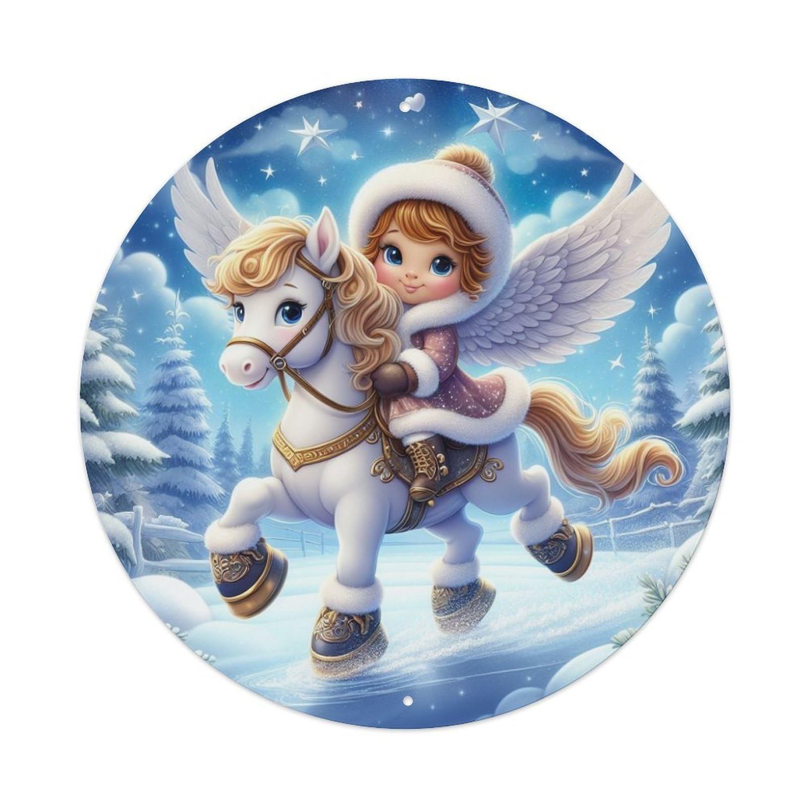Vintage Guardian Angel The Little Angel on Horseback Metal Tin Sign