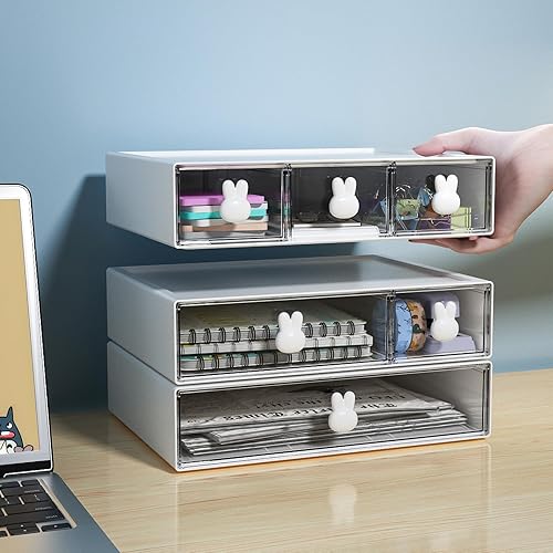 Miniatura 2 de Marbrasse Organizador de escritorio magnético de borrado en seco con 6 cajones, cajones de almacenamiento apilables de 3 niveles