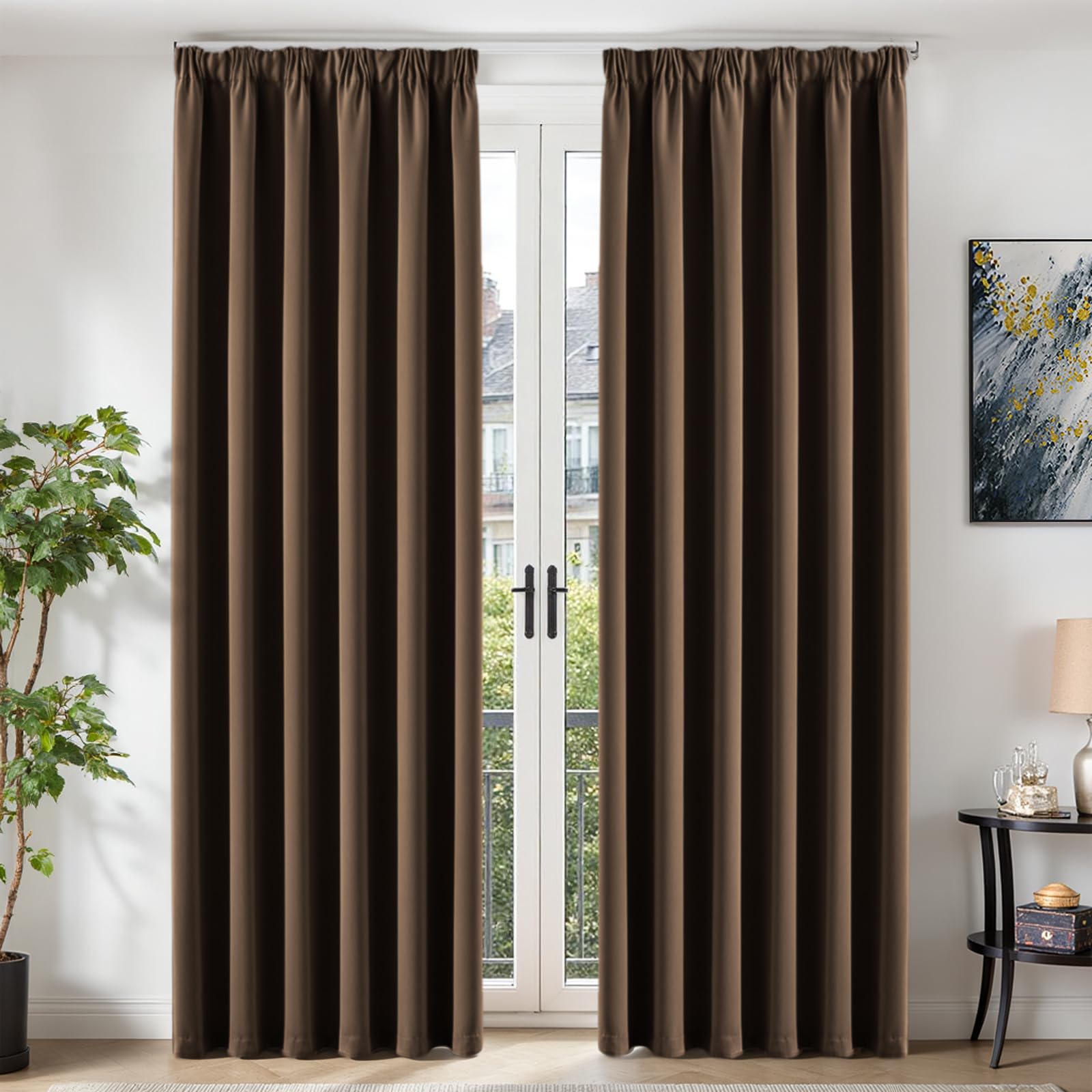 TOPICK Blackout Curtains Living Room Bedroom, W90 xL90 2 PCS, Brown