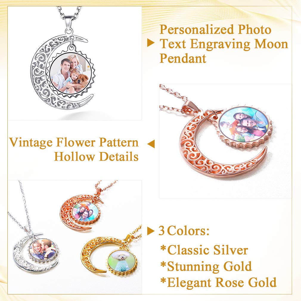 Custom4U Collana personalizzata con foto, ciondolo personalizzato in argento sterling AAAAA+ con zirconi cubici con qualsiasi testo desideri, 16''/18''22'' (con confezione regalo)