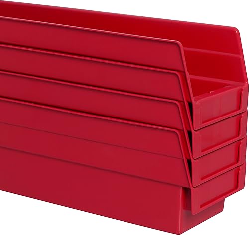 Miniatura 8 de Akro-Mils 30124 - Caja de plástico para estantes anidados (24 x 4 x 4 pulgadas), color rojo, (paquete de 12)