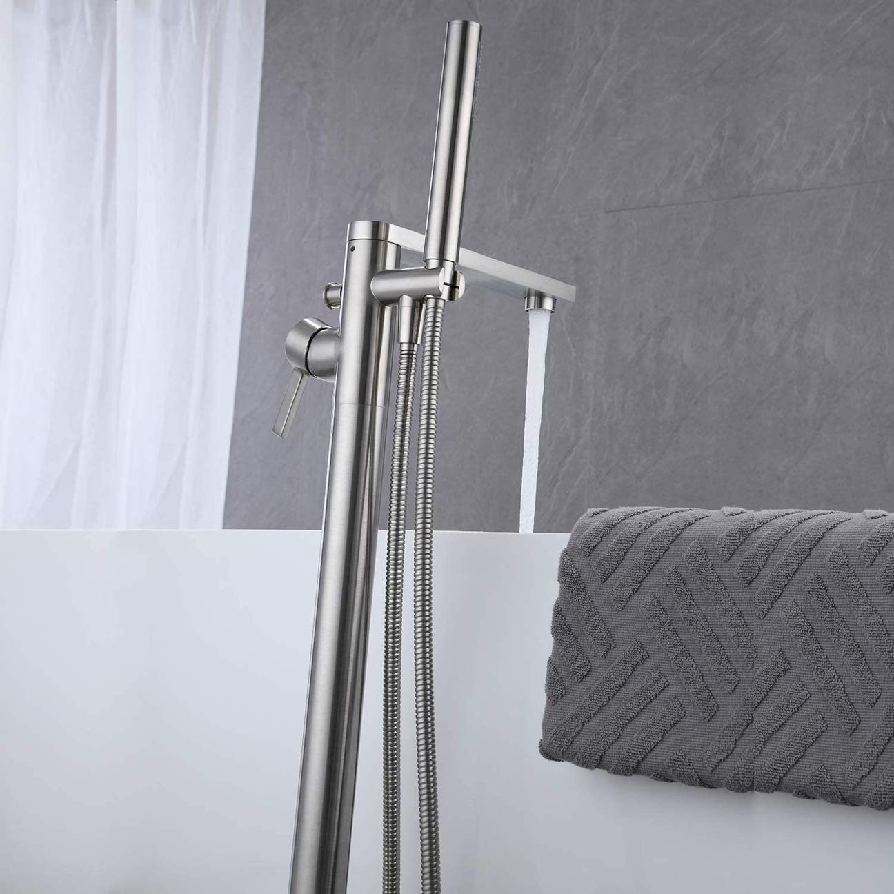 Système de Douche, robinetterie de Baignoire sur Pied, robinetterie de Salle de Bain monocommande en Laiton Noir avec douchette, Ensemble de Douche de Luxe, Nickel brossé