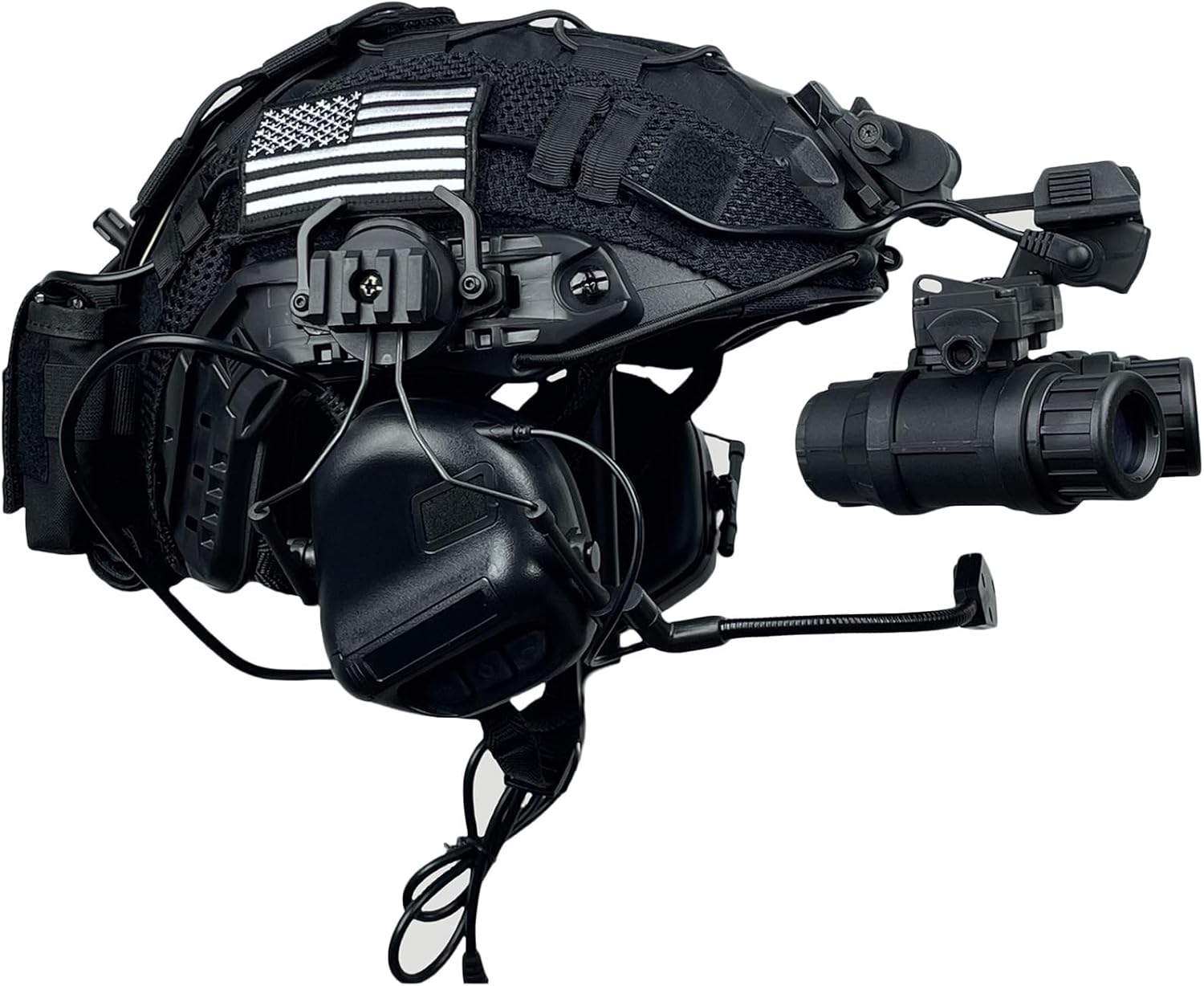 Tactical Airsoft Helmet Set with Night Vision Model & Communication Headset, Detachable Cover, Counterweight Bag for Role Playing Paintball Shooting Film Movie Props