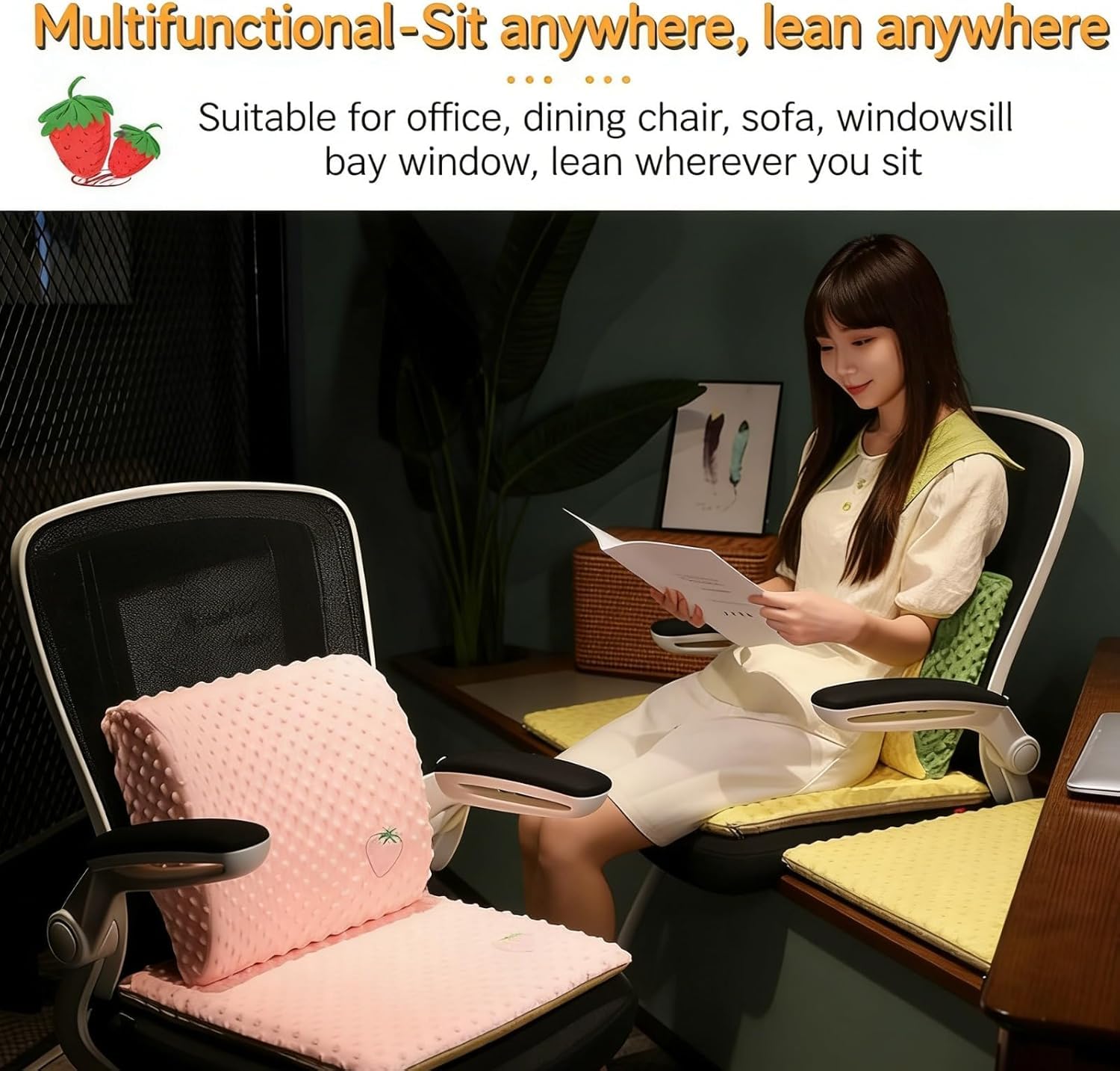 Set di supporto lombare e cuscino per sedile, in memory foam, ergonomico, antiscivolo, 3D, per ufficio, auto, casa, divano e sala da pranzo, confezione da 2, 40 x 40 cm