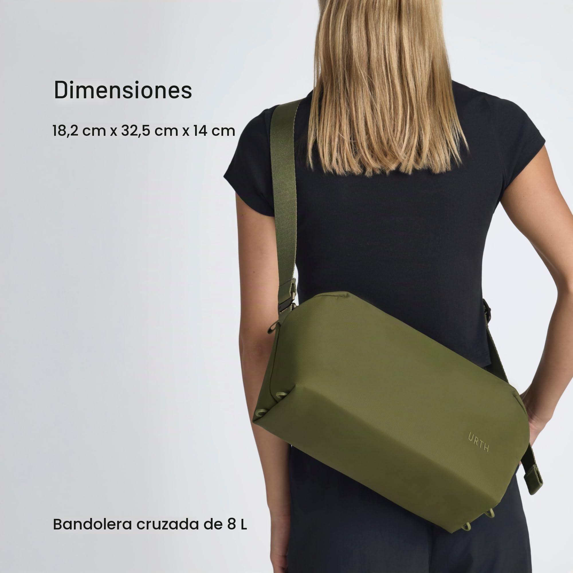 Urth Dolomite 8L Gran Bandolera para Cámara – Resistente al Agua, Reciclada, Versátil para DSLR, Fotografía y Uso Diario (Verde)