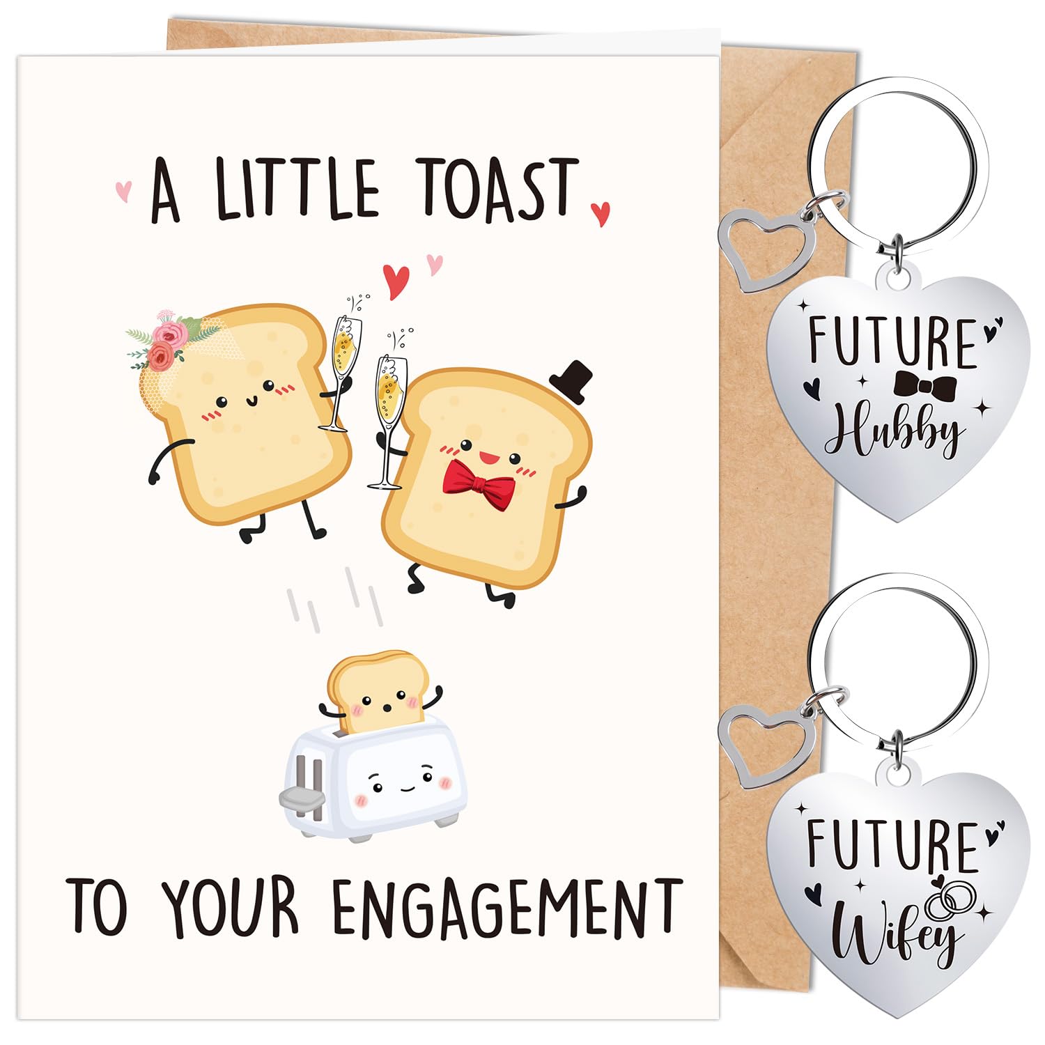 Luvart Engagement Cards Gifts for Couples - Funny Toast Engaged Card & 2 Heart Keyrings Engagement Gifts for Fiancée Fiancé Daughter Son Friends Bride Bridegroom Couple