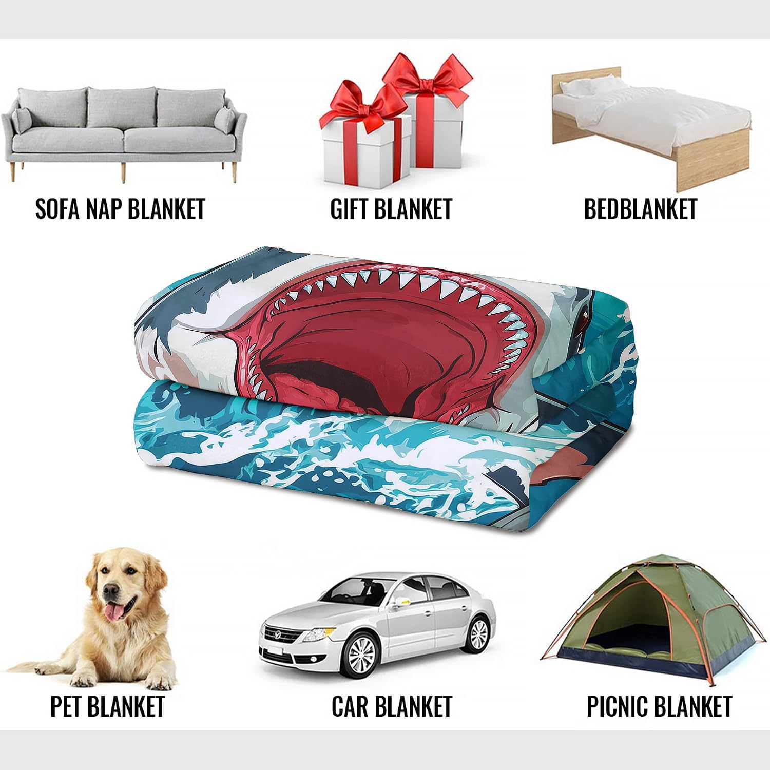 Great White Shark Blanket Animal Lover Gifts for Adults & Kids – Ultra Soft Plush Throw Blanket for Bed, Couch, Camping - 60"x80" - Image 5
