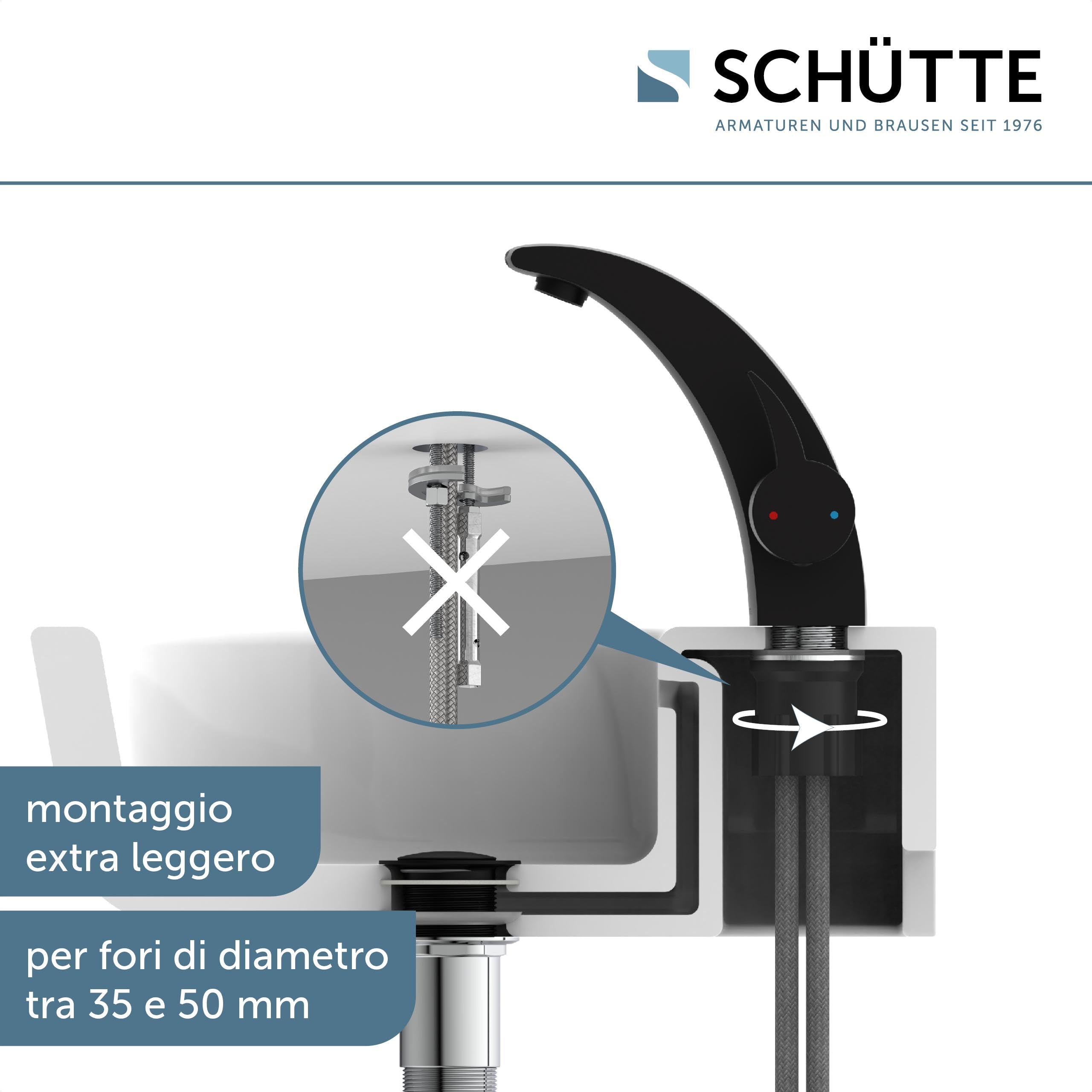 SCHÜTTE 98106 PANAMA - Rubinetto da bagno moderno per lavabo, elegante miscelatore monocomando, con tappo di scarico pop-up, nero