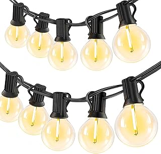 Outdoor String Lights LED - 100FT 2 Pack Outdoor Lights for Patio with 52 Waterproof Bulbs, Connectable Commercial Hanging...