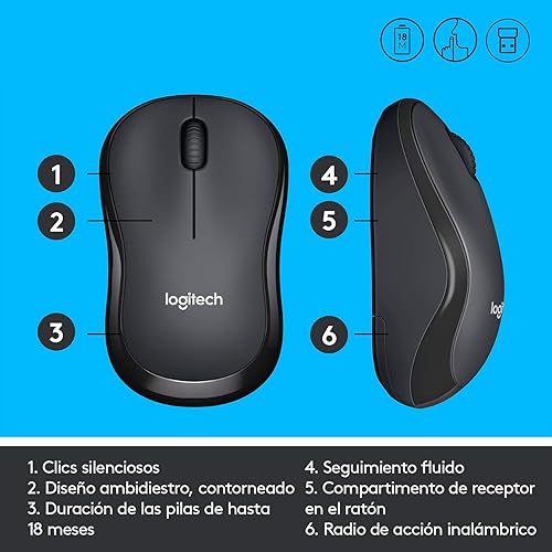Miniatura 5 de Logitech M220 - Ratón inalámbrico silencioso, 2.4 GHz con receptor USB, seguimiento óptico de 1000 DPI, batería de 18 meses, ambidiestro, compatible