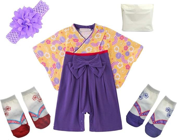 Amazon Co Jp ギフトバッグ付き 巫女服風デザイン ベビー用ロンパース 靴下2足 ヘアバンド付き 服 ファッション小物