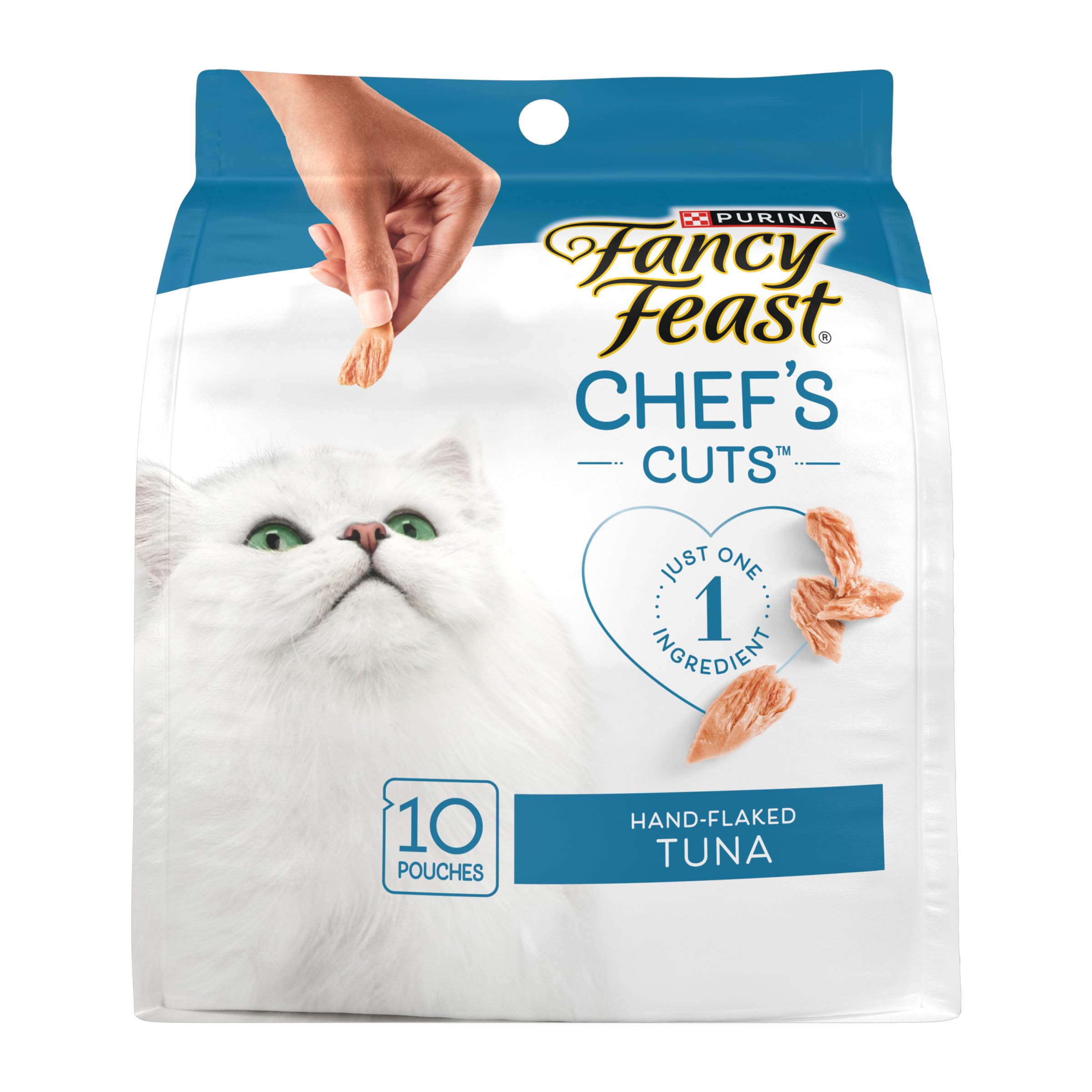 Purina Fancy Feast Natural Cat Treats - Copos de atún cortados a mano, 5 x 10 bolsas
